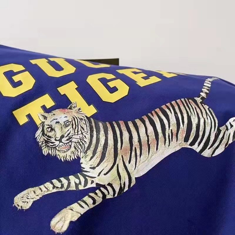 Gucci GG Men Gucci Tiger Cotton T-Shirt Blue Cotton Jersey Crewneck