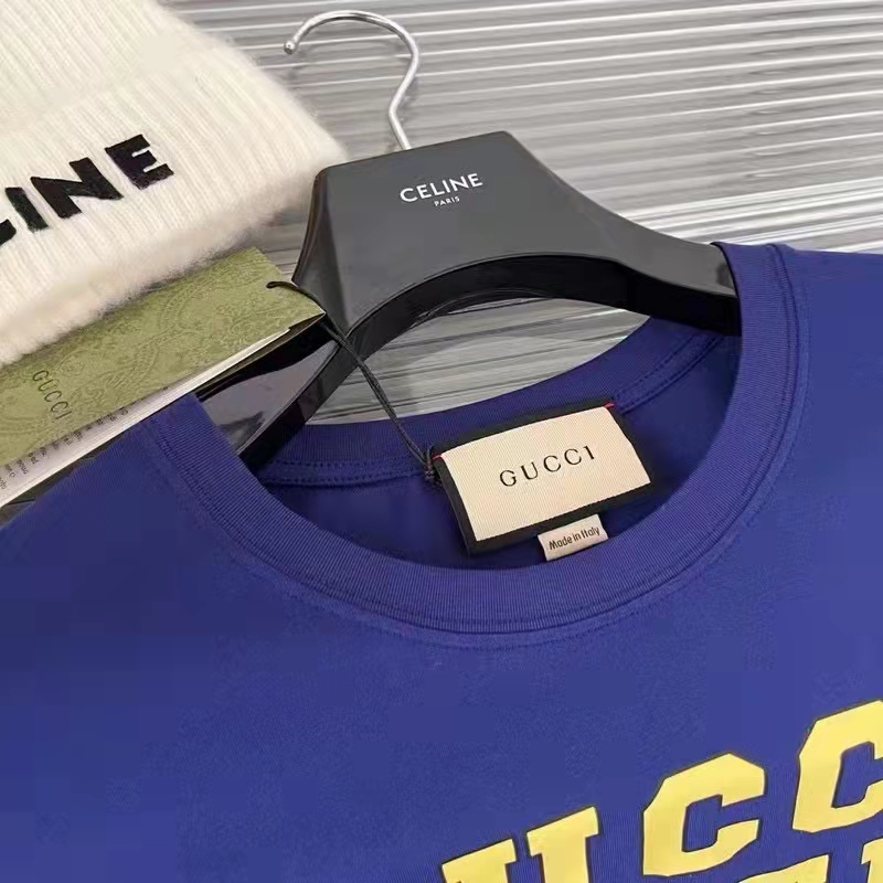 Gucci GG Women Gucci Tiger Cotton T-Shirt Blue Cotton Jersey Crewneck