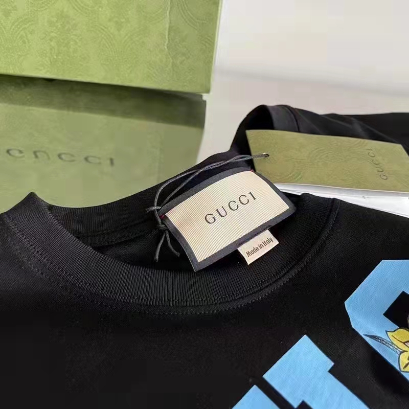Gucci GG Women Gucci Tiger Flower T-shirt Black Cotton Jersey Crewneck Oversize Fit