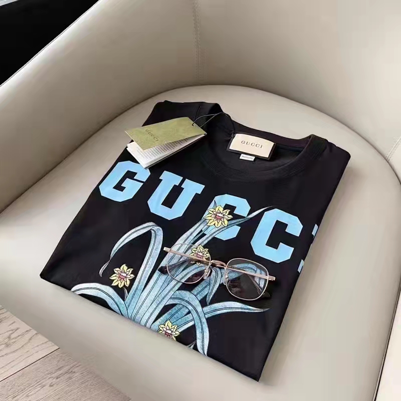 Gucci GG Women Gucci Tiger Flower T-shirt Black Cotton Jersey Crewneck Oversize Fit