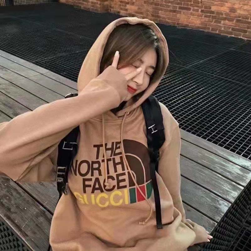 Gucci GG Women The North Face x Gucci Sweatshirt Brown Cotton Jersey Crewneck Oversized Fit