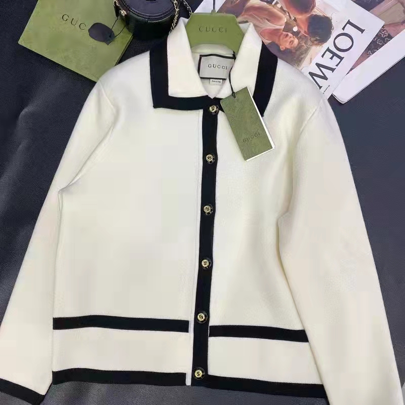 Gucci GG Women Wool GG Piquet Jacquard Polo Shirt Interlocking G Embroidery