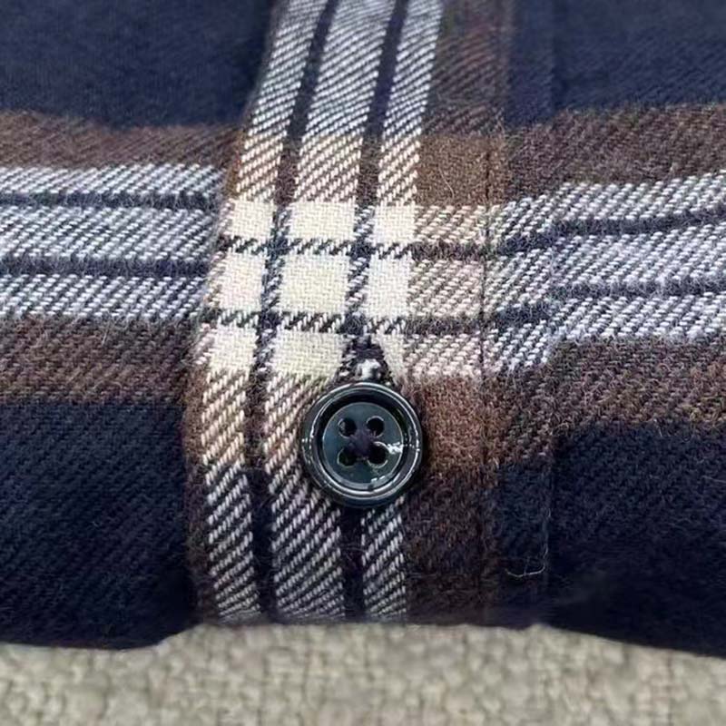 Gucci Women Check Wool Shirt Blue Yellow Check Leather Interlocking G Tag