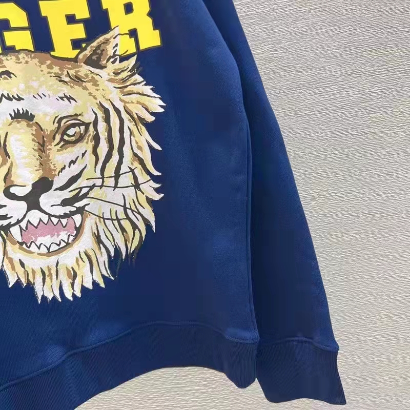 Gucci Women GG Tiger Cotton Sweatshirt Blue Felted Jersey Crewneck