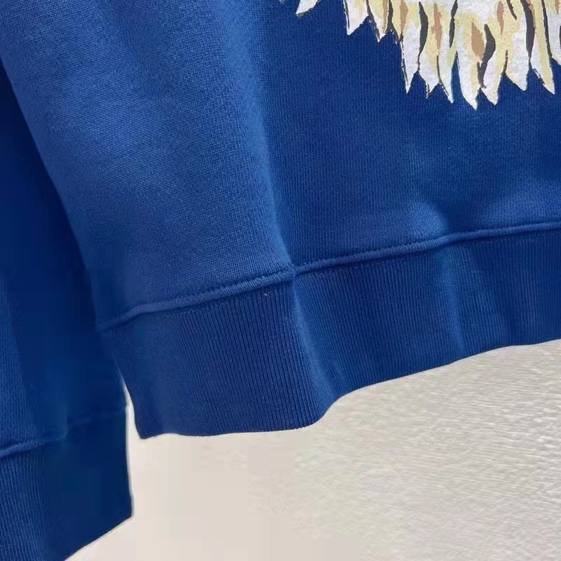 Gucci Women GG Tiger Cotton Sweatshirt Blue Felted Jersey Crewneck