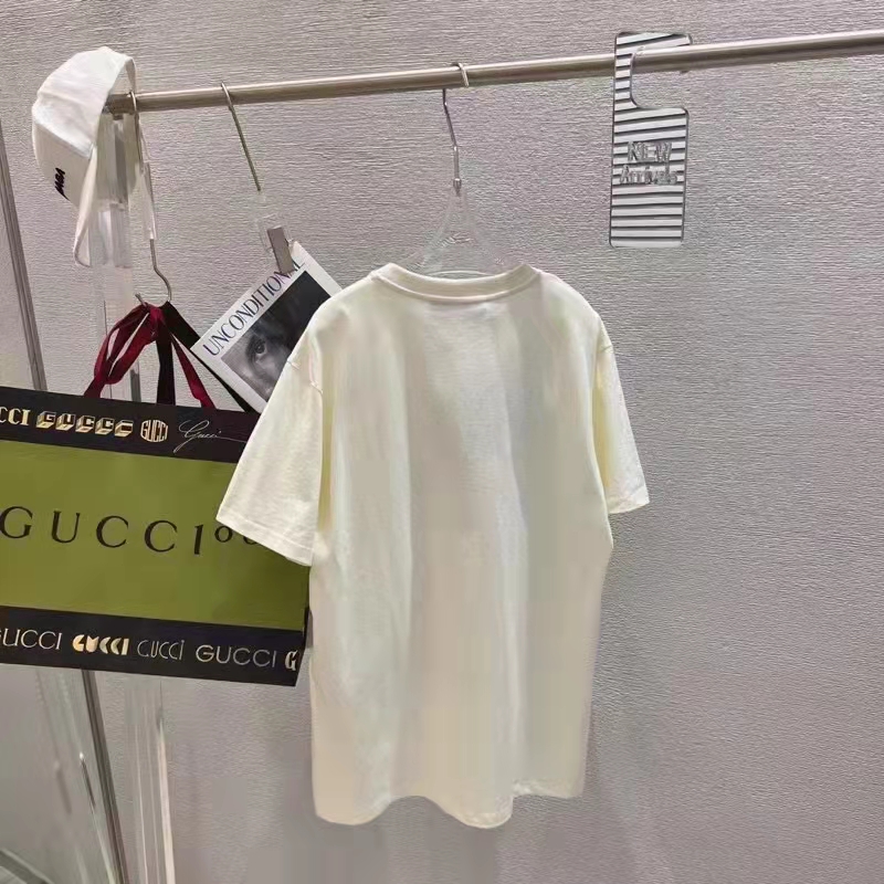 Gucci Women GG Tiger Cotton T-Shirt White Jersey Tiger Head Crewneck