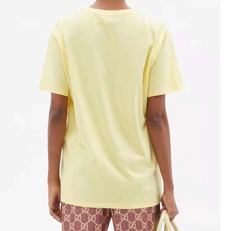 Gucci Men GG Tiger Interlocking G T-Shirt Yellow Cotton Jersey Flower Crewneck Oversize Fit