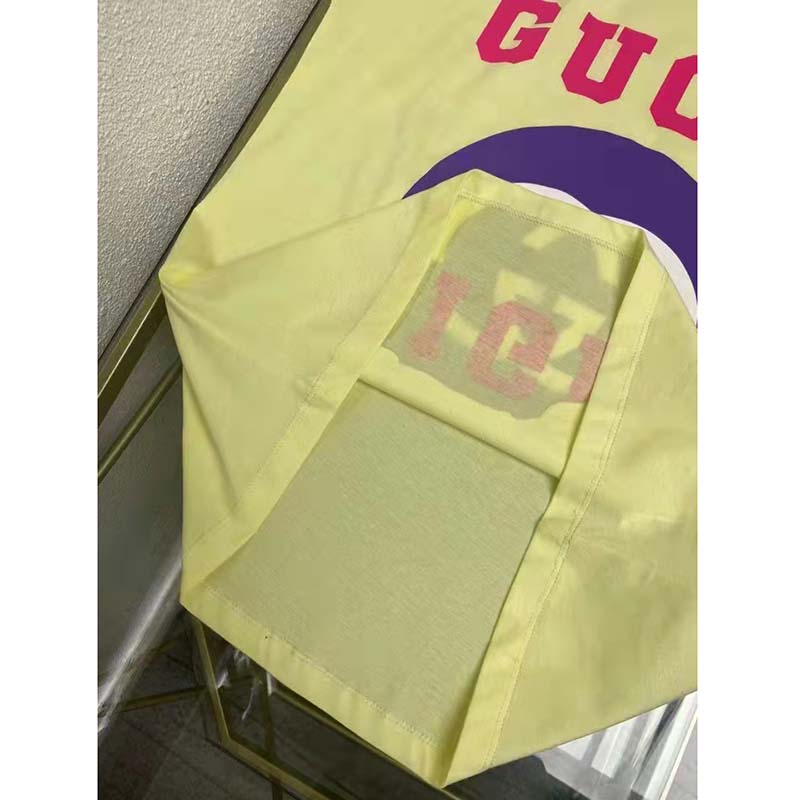 Gucci Men GG Tiger Interlocking G T-Shirt Yellow Cotton Jersey Flower Crewneck Oversize Fit