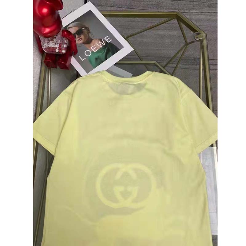Gucci Men GG Tiger Interlocking G T-Shirt Yellow Cotton Jersey Flower Crewneck Oversize Fit