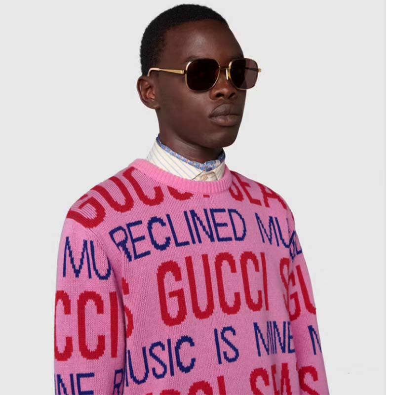 Gucci Men Gucci 100 Wool Sweater Pink Red Knit Wool Crew Neck