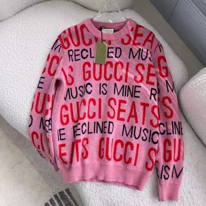Gucci Men Gucci 100 Wool Sweater Pink Red Knit Wool Crew Neck