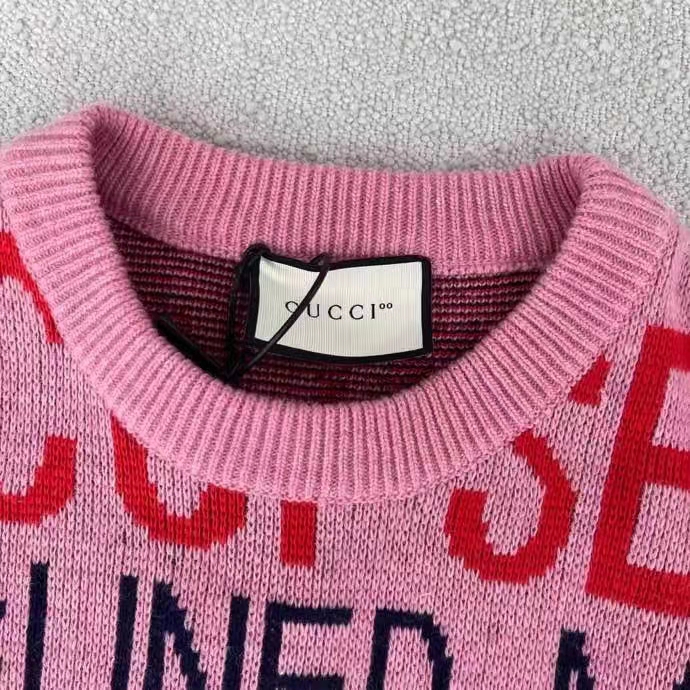 Gucci Men Gucci 100 Wool Sweater Pink Red Knit Wool Crew Neck