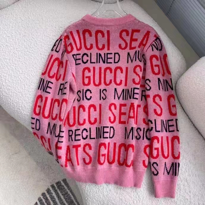 Gucci Men Gucci 100 Wool Sweater Pink Red Knit Wool Crew Neck