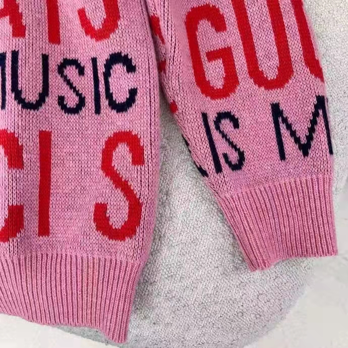 Gucci Men Gucci 100 Wool Sweater Pink Red Knit Wool Crew Neck