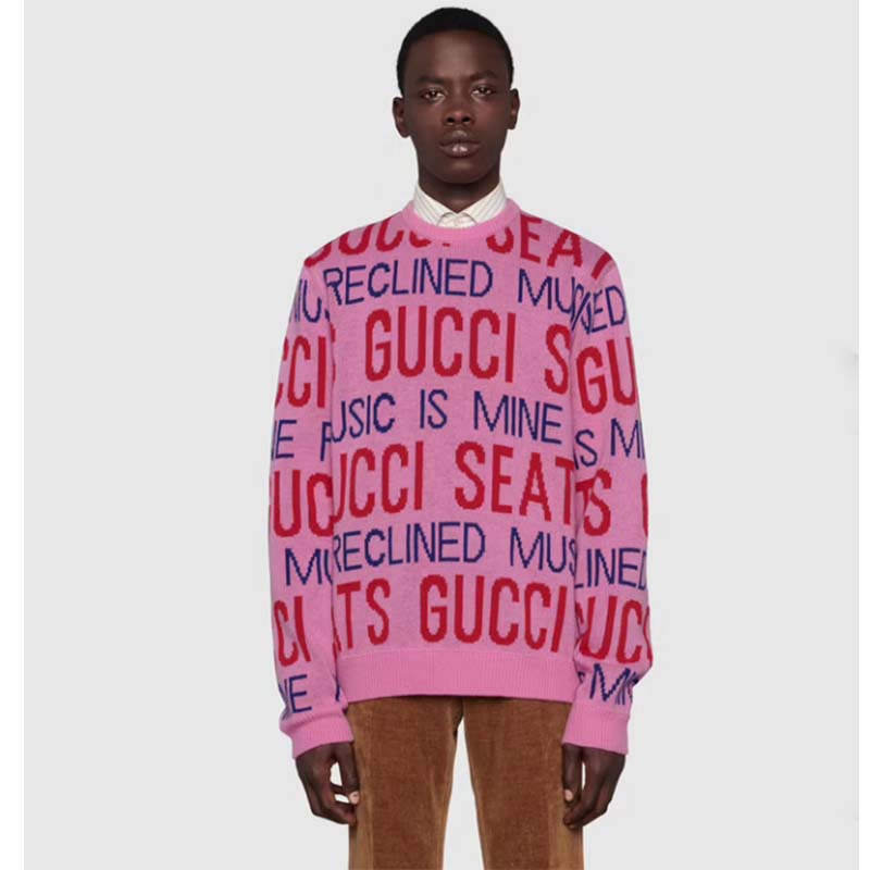 Gucci Men Gucci 100 Wool Sweater Pink Red Knit Wool Crew Neck
