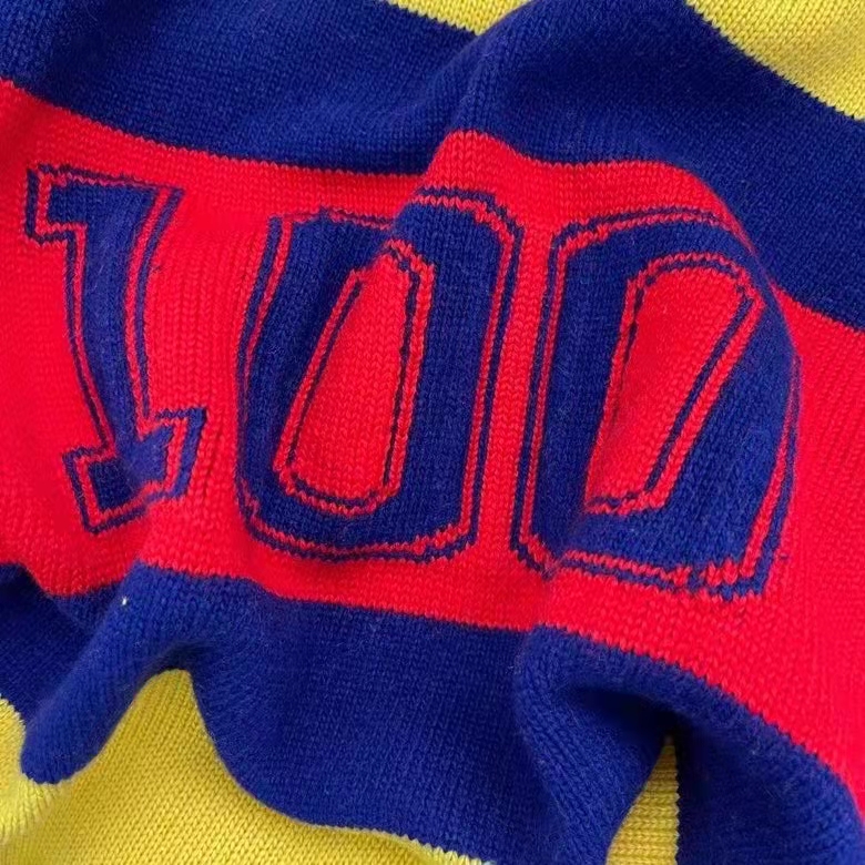 Gucci Men Gucci 100 Wool Sweater Yellow Wool Blue Red Web 100 Intarsia