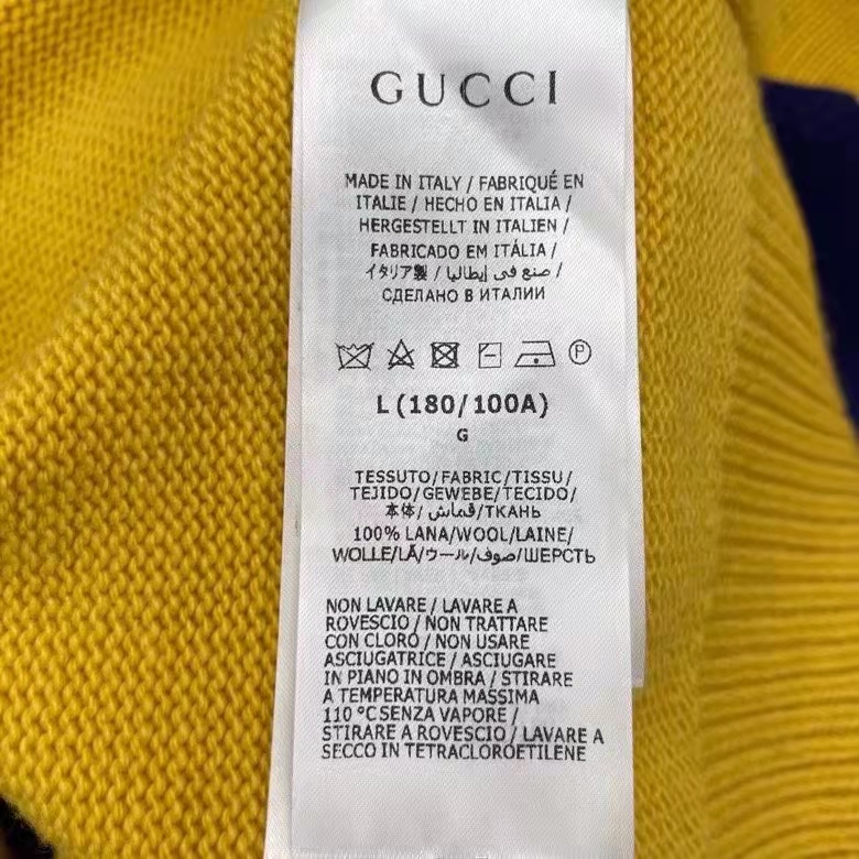 Gucci Men Gucci 100 Wool Sweater Yellow Wool Blue Red Web 100 Intarsia