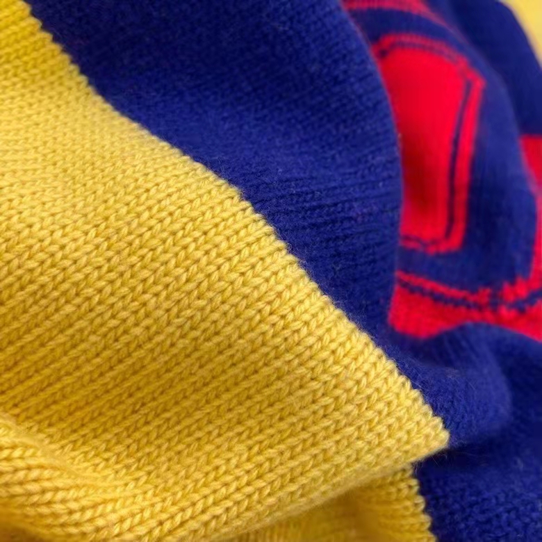Gucci Men Gucci 100 Wool Sweater Yellow Wool Blue Red Web 100 Intarsia