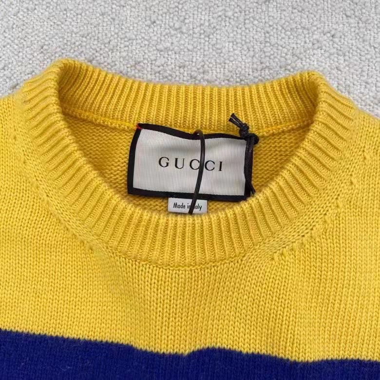 Gucci Men Gucci 100 Wool Sweater Yellow Wool Blue Red Web 100 Intarsia