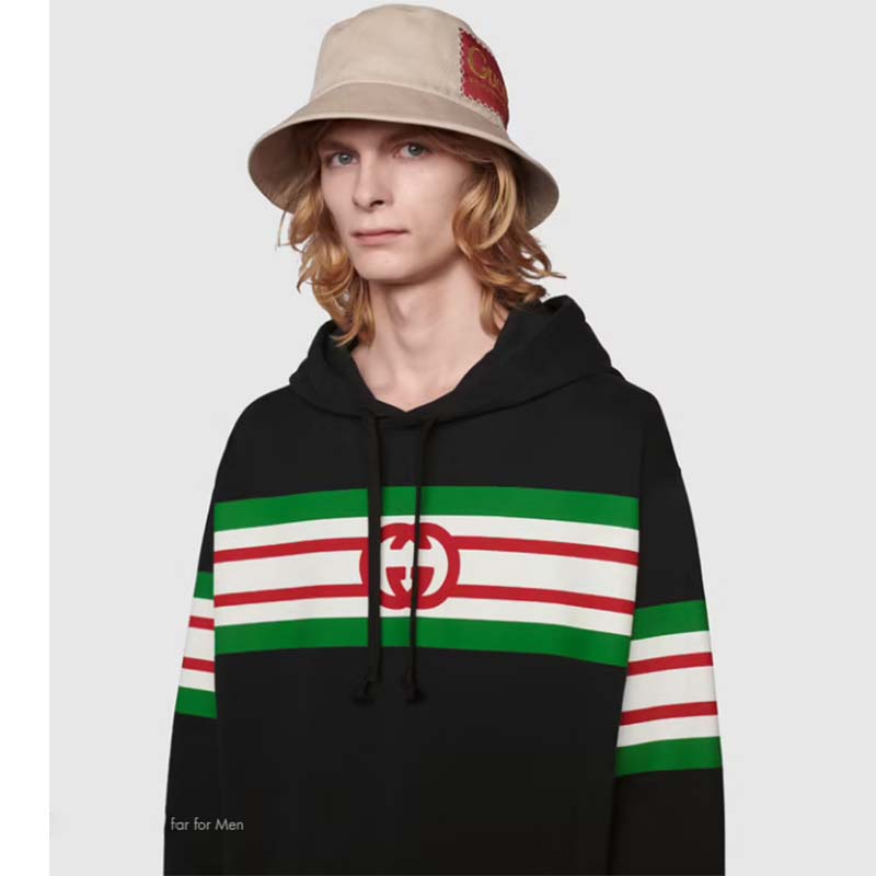 Gucci Men Interlocking G Print Sweatshirt Washed Black Light Felted Cotton Jersey