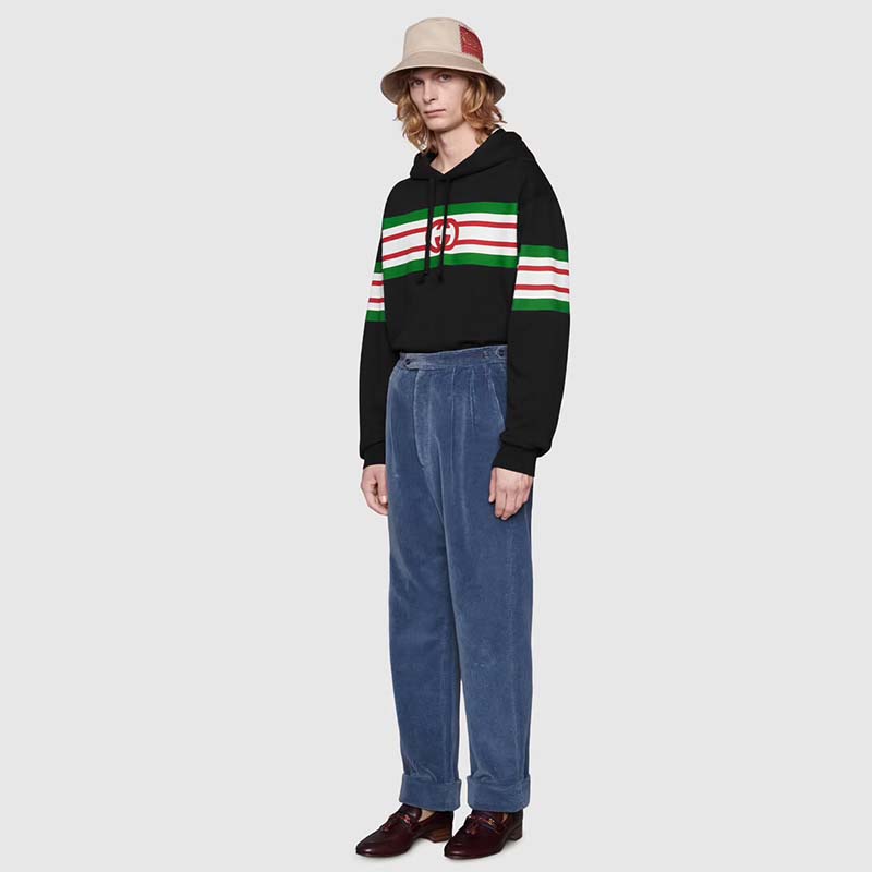 Gucci Men Interlocking G Print Sweatshirt Washed Black Light Felted Cotton Jersey