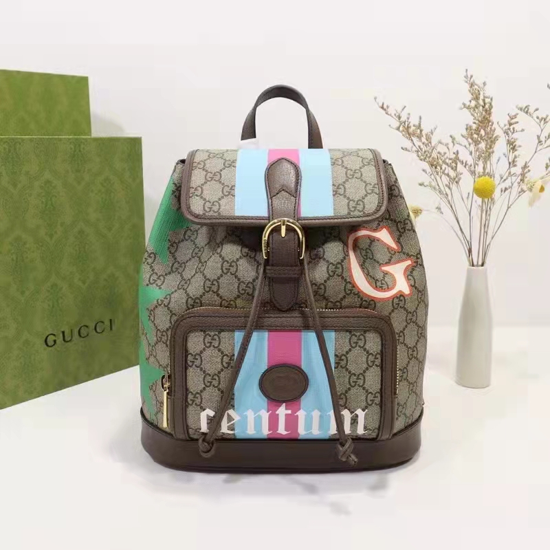 Gucci Unisex Backpack with Interlocking G Beige Centum Stars G GG Supreme Canvas