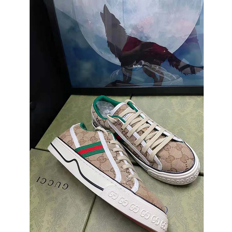 Gucci Unisex GG Gucci Tennis 1977 Sneaker Beige Ebony Original Canvas