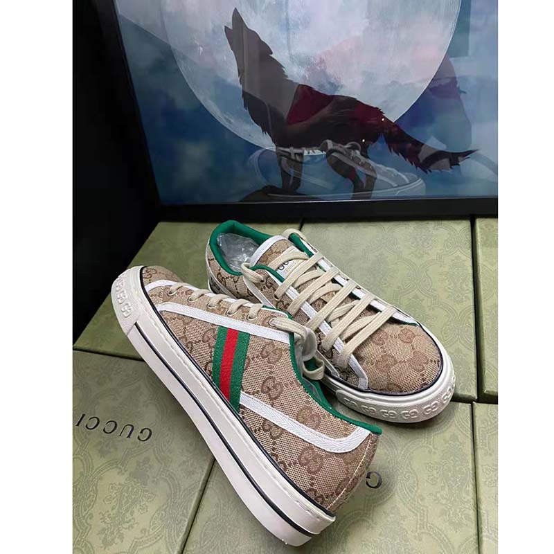 Gucci Unisex GG Gucci Tennis 1977 Sneaker Beige Ebony Original Canvas
