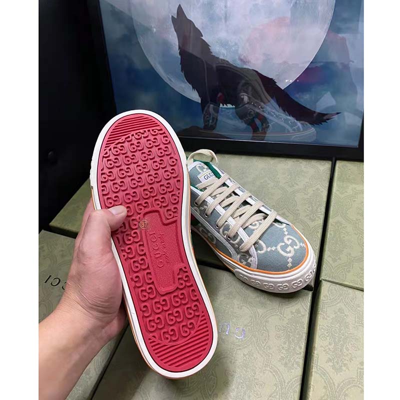 Gucci Unisex Gucci Tennis 1977 Sneaker Light Blue Ivory GG Stretch Cotton