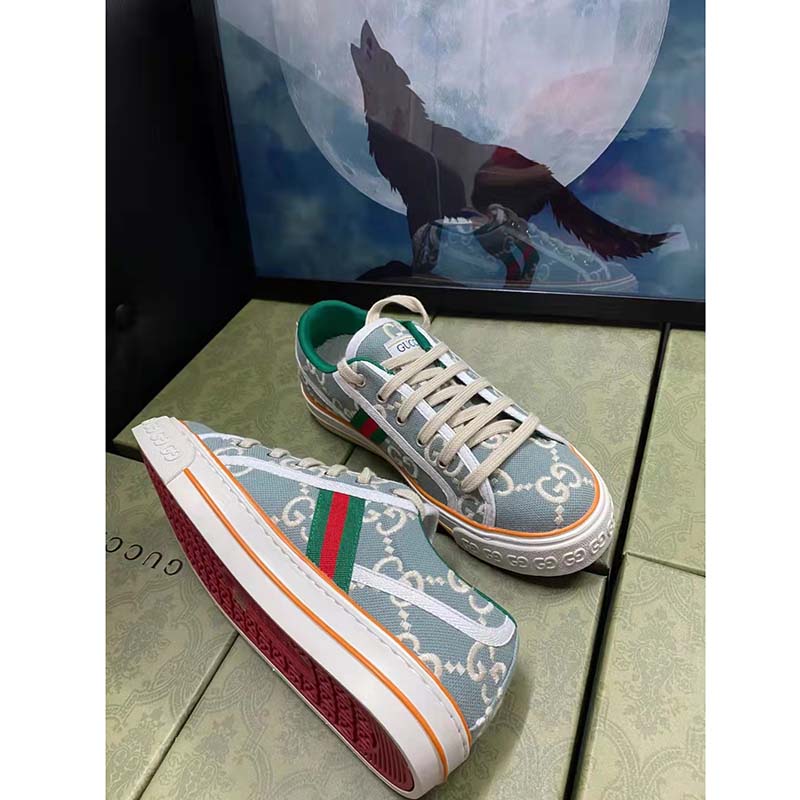 Gucci Unisex Gucci Tennis 1977 Sneaker Light Blue Ivory GG Stretch Cotton