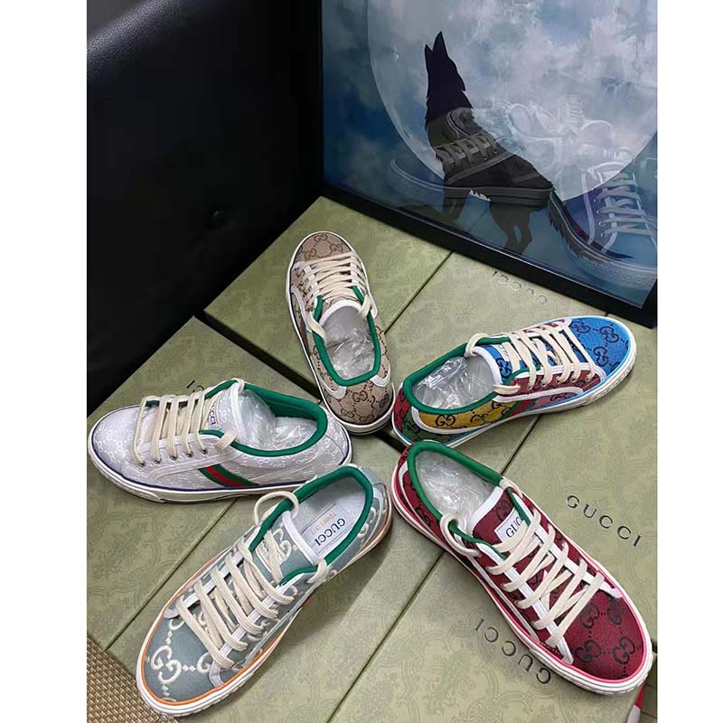 Gucci Unisex Gucci Tennis 1977 Sneaker Light Blue Ivory GG Stretch Cotton