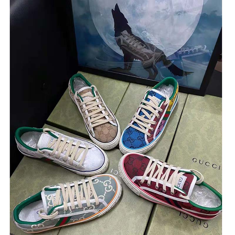 Gucci Unisex Gucci Tennis 1977 Sneaker Light Blue Ivory GG Stretch Cotton