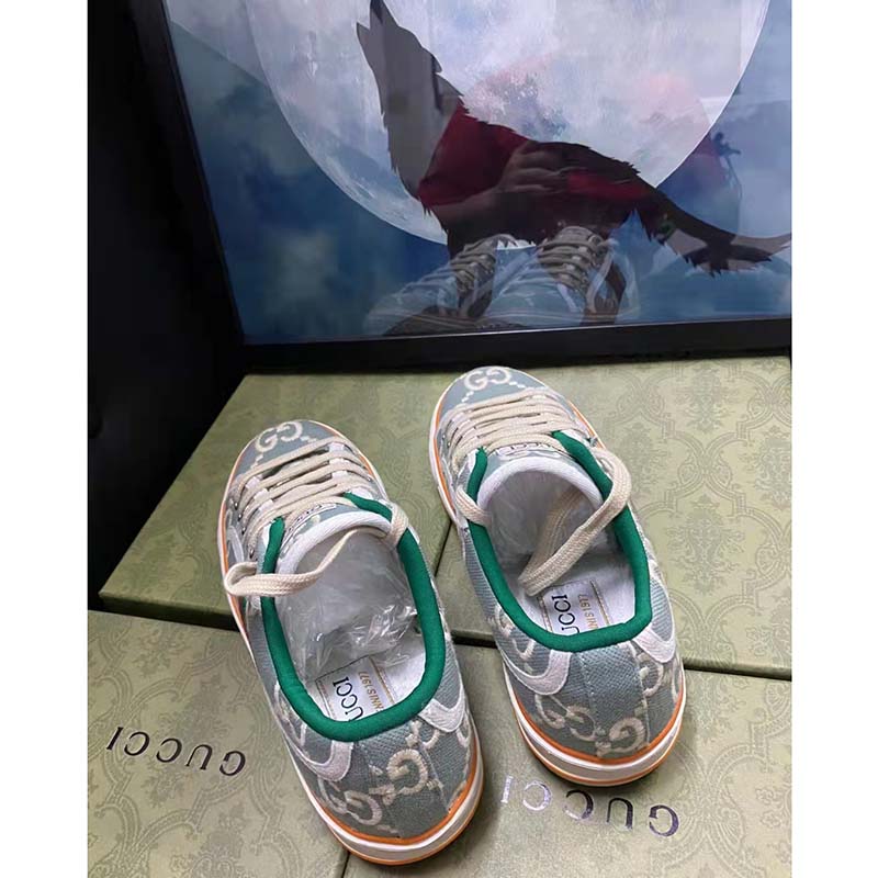 Gucci Unisex Gucci Tennis 1977 Sneaker Light Blue Ivory GG Stretch Cotton