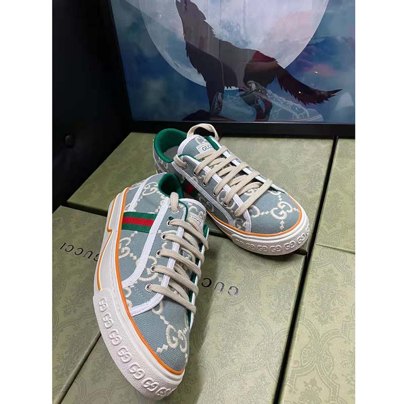 Gucci Unisex Gucci Tennis 1977 Sneaker Light Blue Ivory GG Stretch Cotton