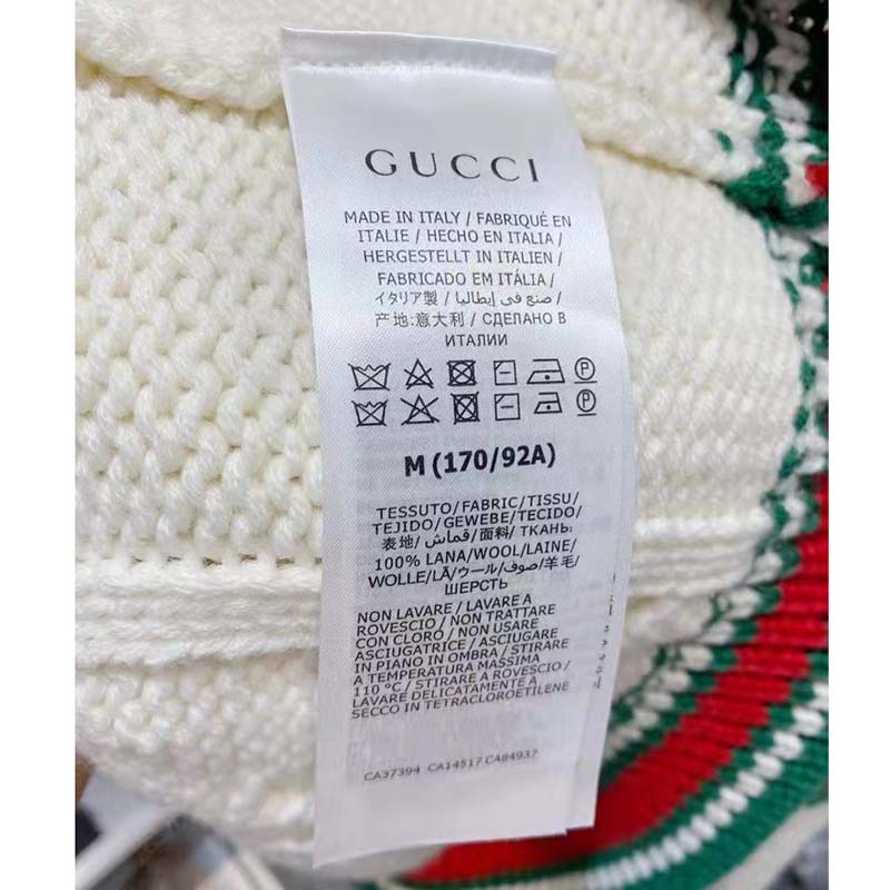 Gucci Men GG Cable Knit Bomber Jacket Off-White Cable Knit Wool