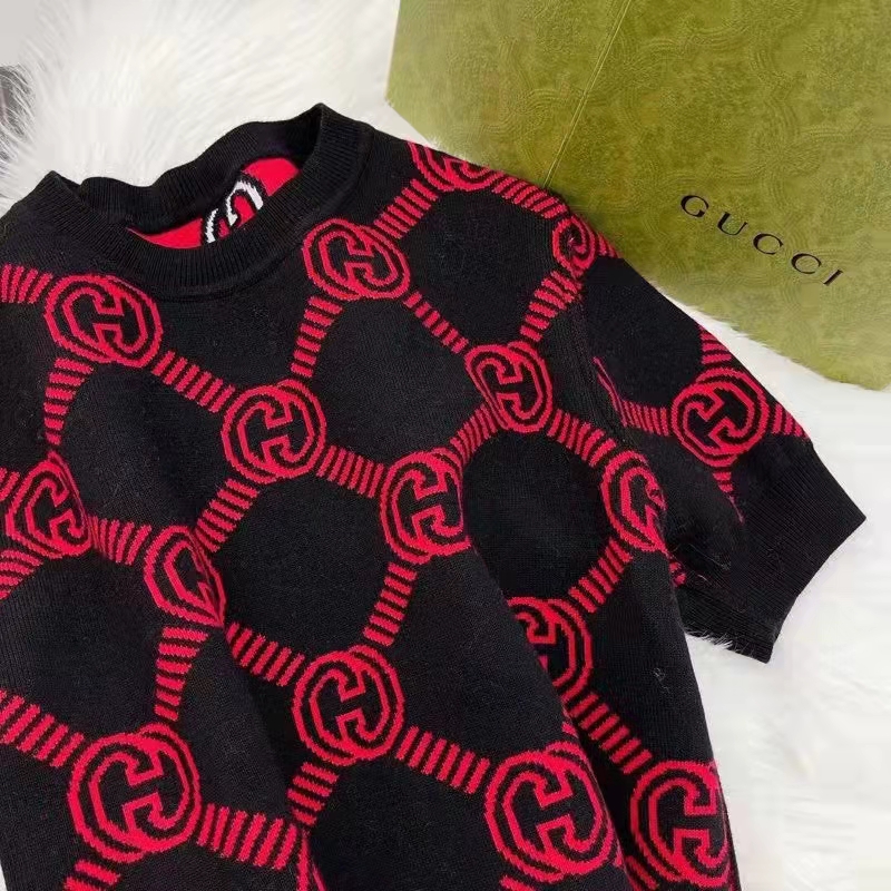 Gucci Women GG Reversible Interlocking G Wool Sweater Crewneck Short Sleeves