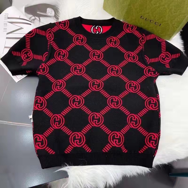 Gucci Women GG Reversible Interlocking G Wool Sweater Crewneck Short Sleeves