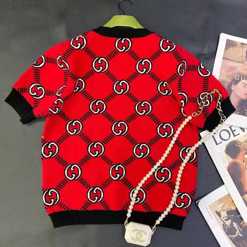 Gucci Women GG Reversible Interlocking G Wool Sweater Crewneck Short Sleeves