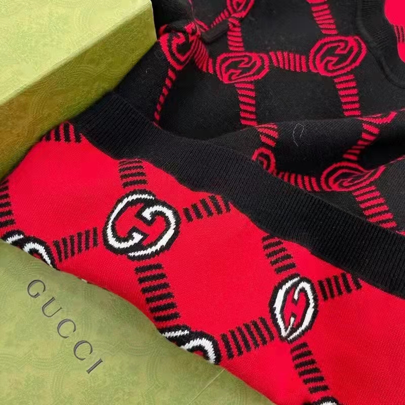 Gucci Women GG Reversible Interlocking G Wool Sweater Crewneck Short Sleeves