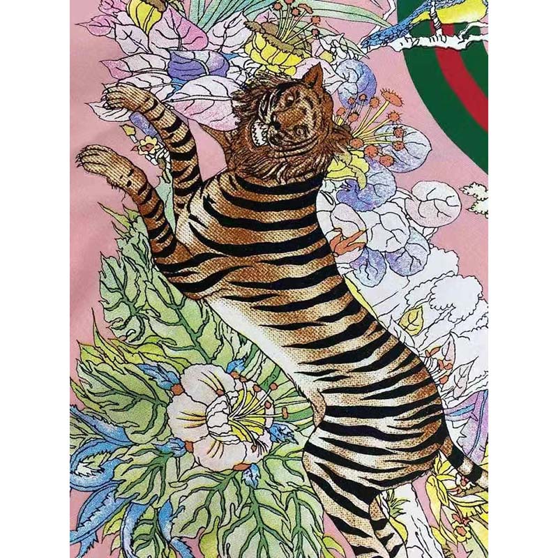 Gucci Women GG Tiger Interlocking G T-Shirt Pink Cotton Jersey Flower Crewneck Oversize Fit