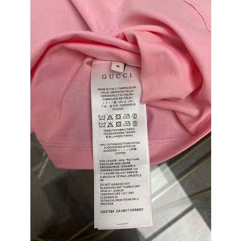 Gucci Women GG Tiger Interlocking G T-Shirt Pink Cotton Jersey Flower Crewneck Oversize Fit