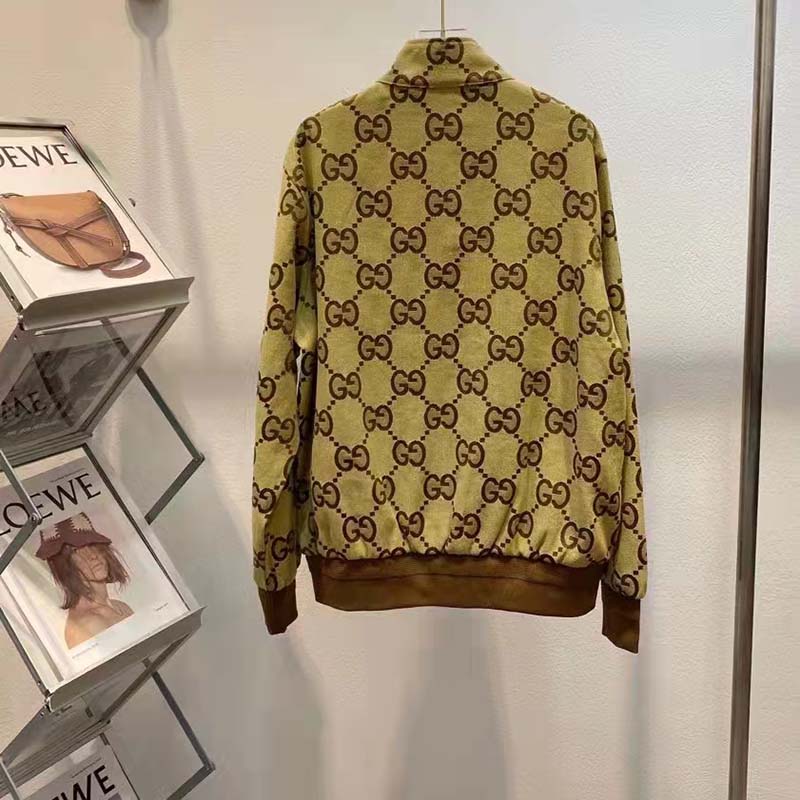 Gucci Women Jumbo GG Canvas Jacket Beige Ebony Jumbo Cotton Wool Leather