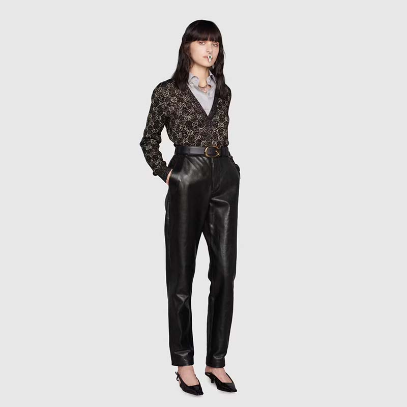 Gucci Women Lamé GG Jacquard Cardigan Black Beige Fine Cotton