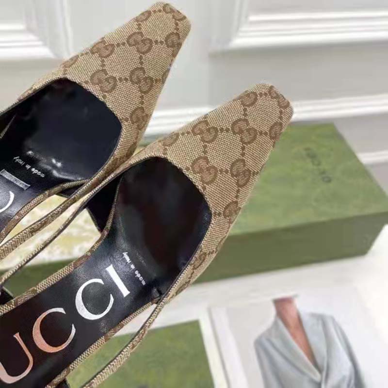Gucci Women’s GG Slingback Pump Beige Ebony Original GG Canvas 7.5 cm Heel