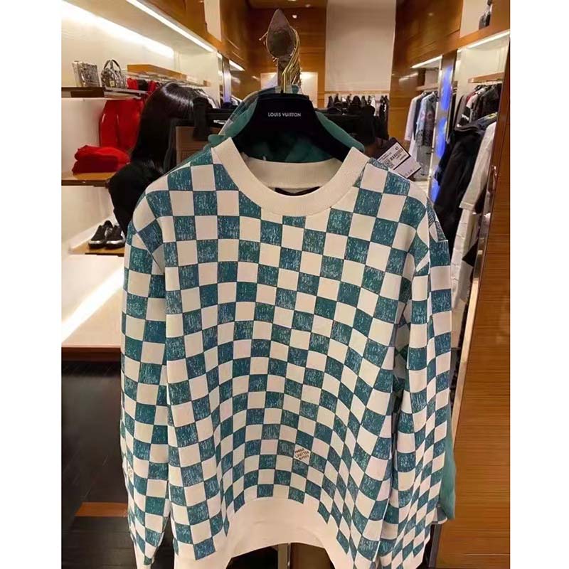 Louis Vuitton LV Men Damier Printed Crewneck Cotton Ocean Classic Sweatshirt Shape