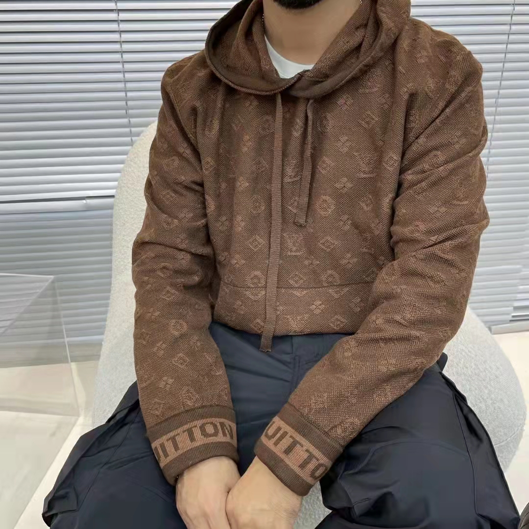 Louis Vuitton LV Men Monogram Hoodie Wool Polyester Brown Slightly Loose Fit