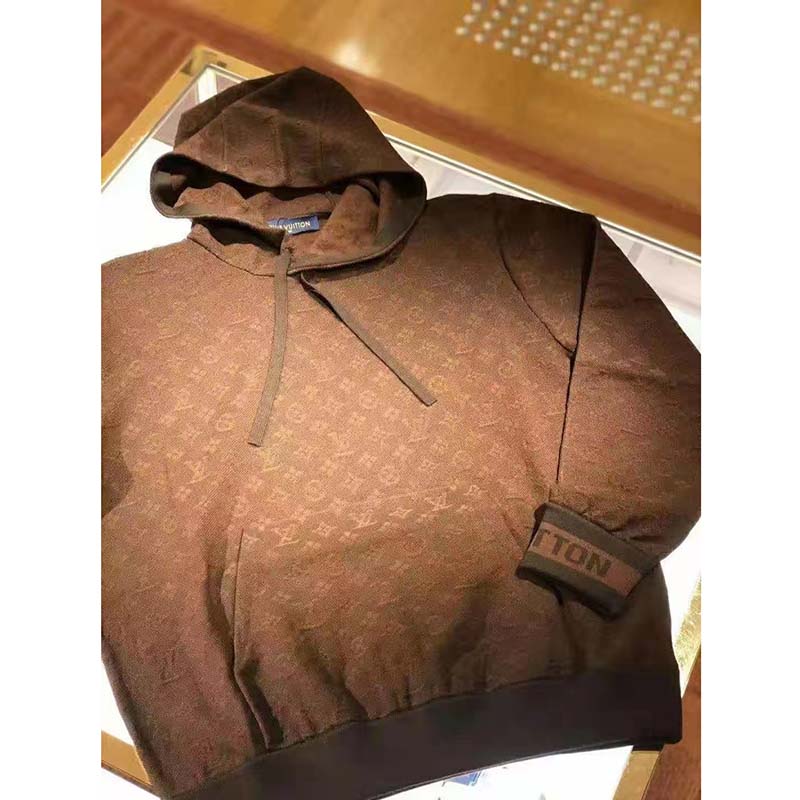 Louis Vuitton LV Men Monogram Hoodie Wool Polyester Brown Slightly Loose Fit