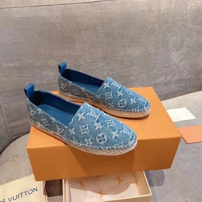 Louis Vuitton Unisex Starboard Flat Espadrille Monogram Denim Calf Leather Denim Blue