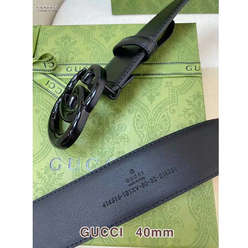 Gucci Unisex GG Marmont Wide Belt Black Leather Double G Buckle 4 cm Width