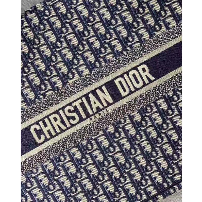 Dior Unisex CD Large Book Tote Navy Blue Dior Oblique Embroidery